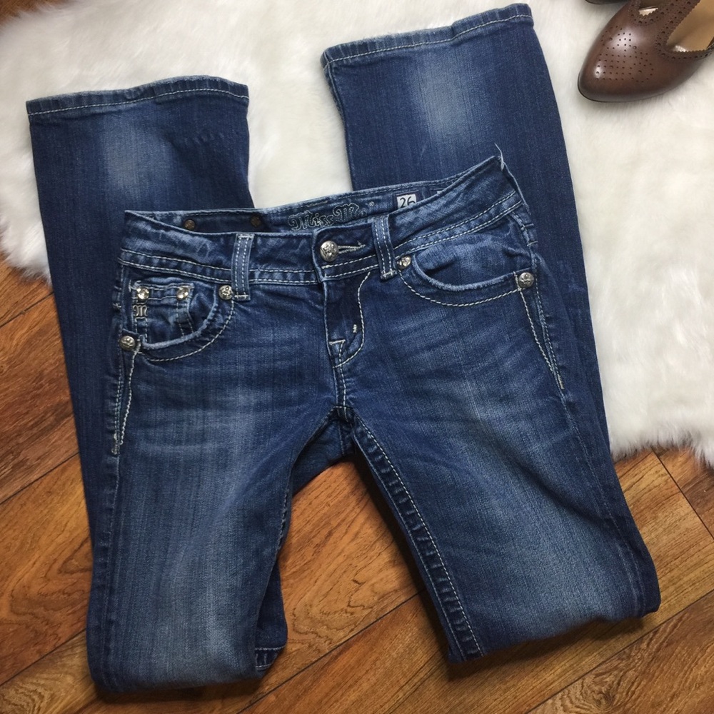 Miss Me sequin rhinestones boot dark wash jeans